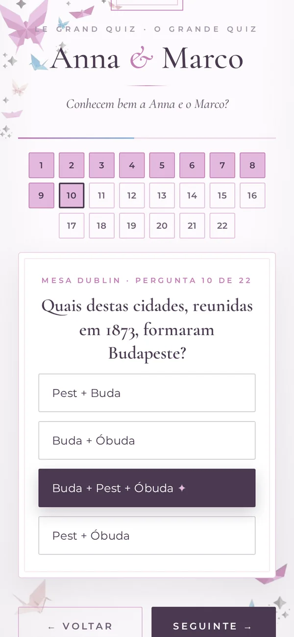 The same app in Portuguese, here at the Dublin table.
